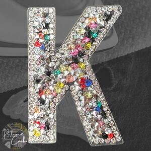 Letter K Multicolor Rhinestone Iron On Patch